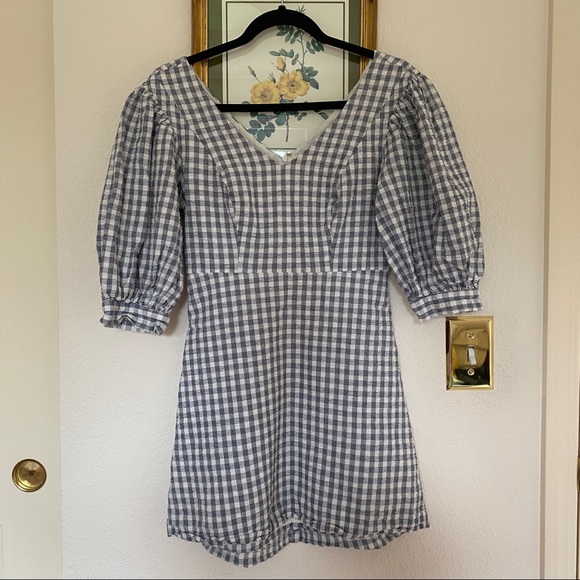 urban lena gingham puff sleeve mini dress - Picture 1 of 5